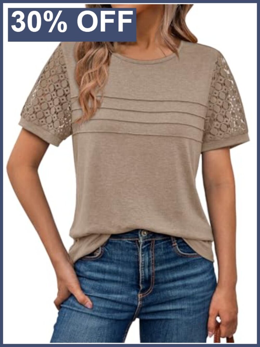 Women's Lace Short Sleeve Blouse Business Casual Knit Top